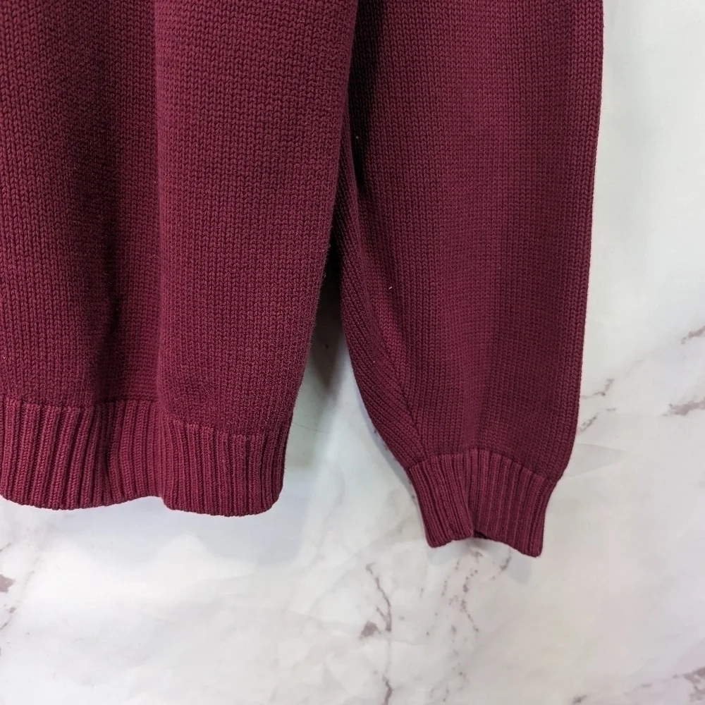 Lands End Sweater Elbow Patches Mens XL Tall Vintage Red Cotton Crew Nec…
